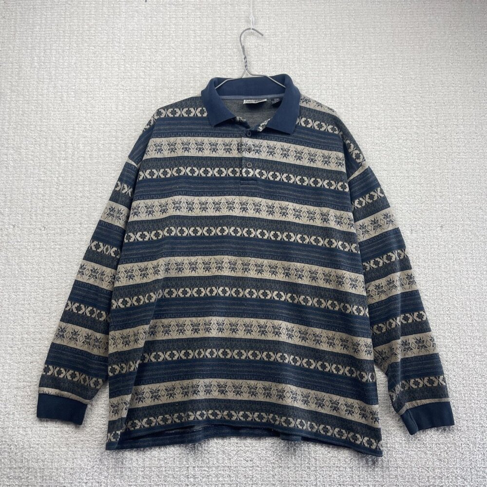 VTG Vagabond Urban Rugby Polo Long Sleeve Shirt Men’s Size L Fair Isle Nordic